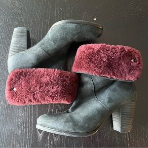 UGG Layna dark chestnut 3 inch heeled boots with fur lining & foldable cuff